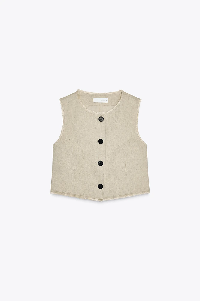 GILET RUSTIQUE EFFRANGÉ AVEC LIN