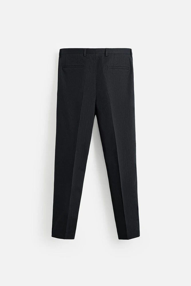 HERRINGBONE LINEN COTTON SUIT PANTS