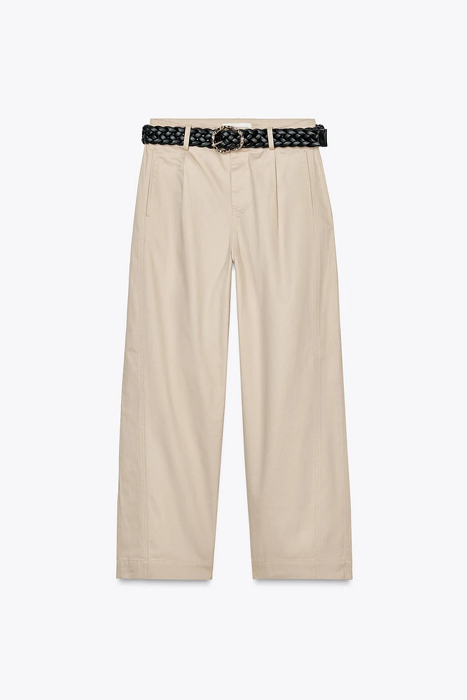 BELTED TAPERED FIT PANTS