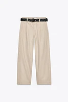 BELTED TAPERED FIT PANTS