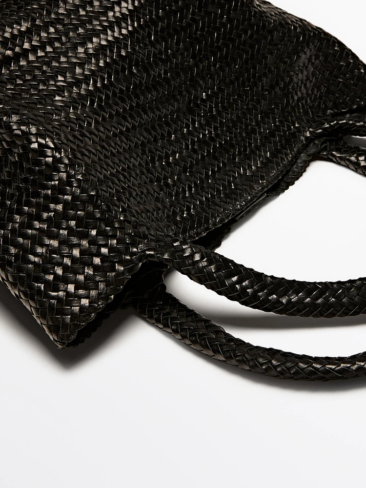 Sac tote tressé moyen format en cuir nappa
