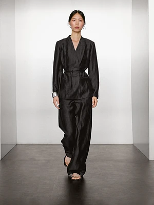 Linen blend palazzo trousers with darts