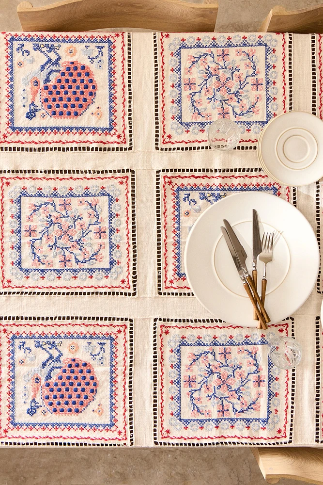 NAPPE COTON LIN BRODERIES POINT DE CROIX