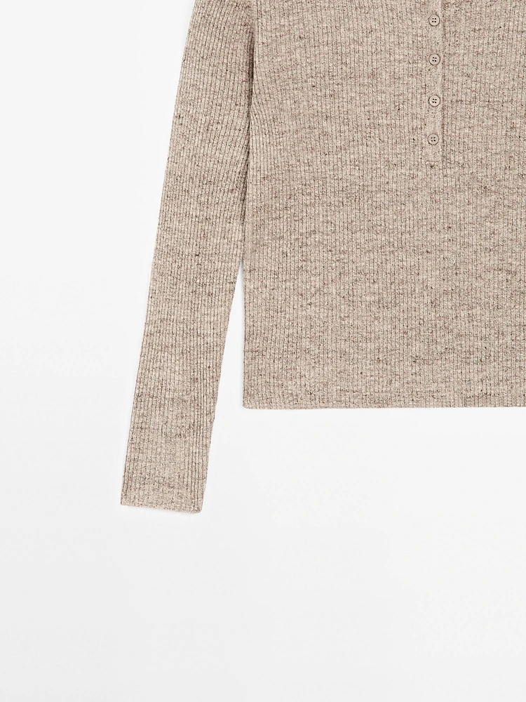 Linen blend henley sweater