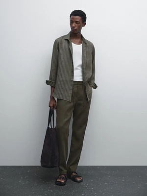 Regular fit striped 100% linen shirt