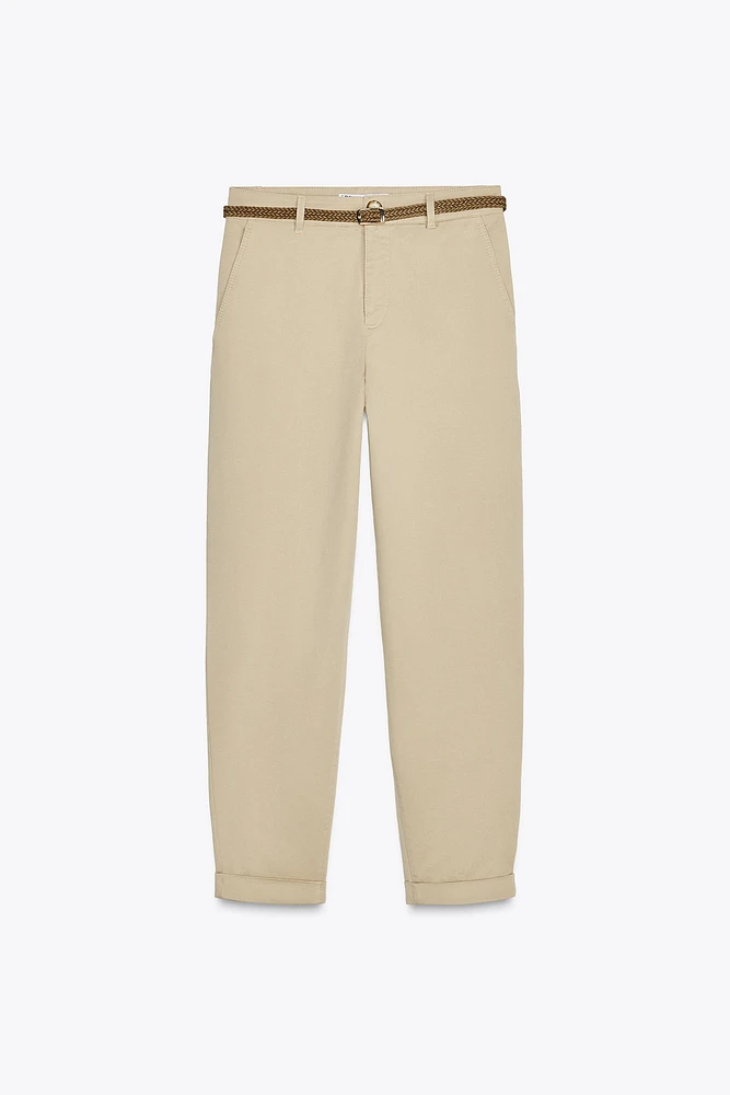 BRAIDED BELTED CHINO PANTS