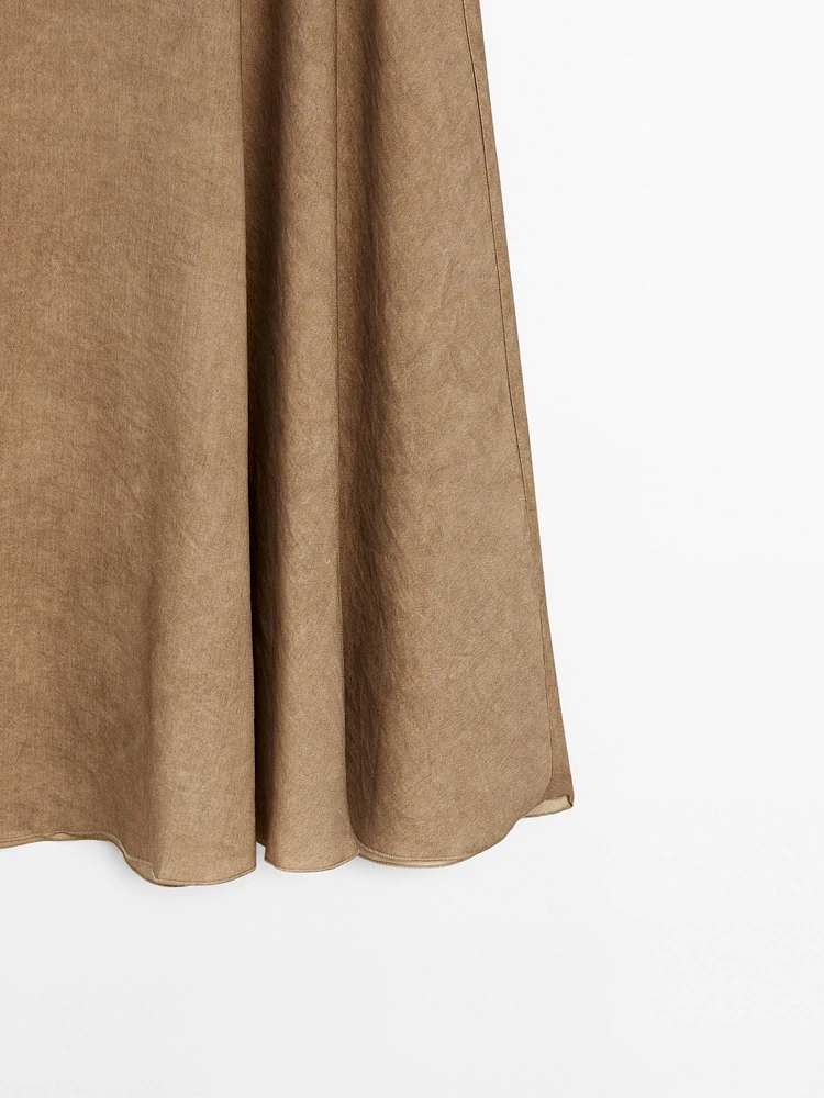 Flounce linen blend midi skirt