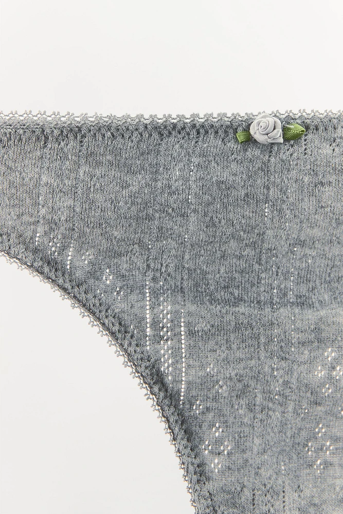 FLORAL POINTELLE THONG