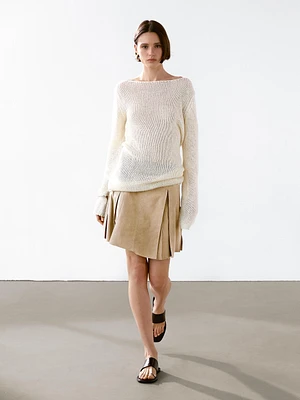 Pleated suede leather skirt