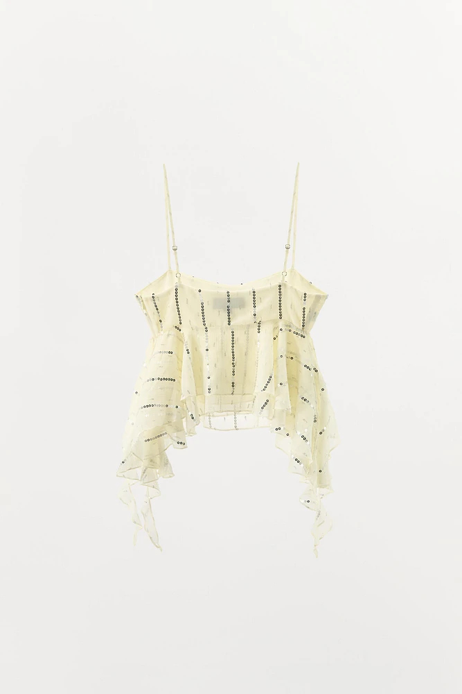 SEQUIN RUFFLED TOP