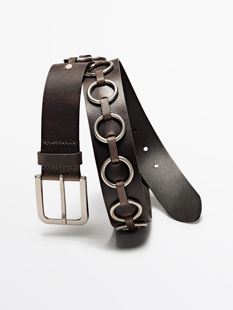 Ceinture en cuir nappa avec anneaux