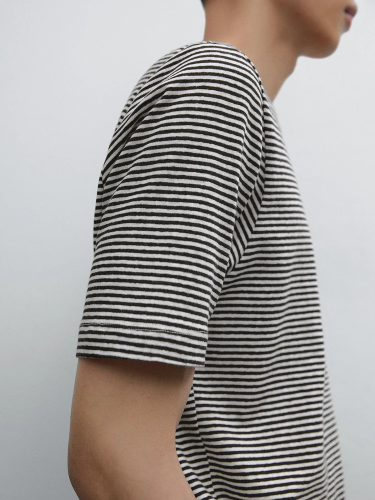 Striped linen and cotton T-shirt