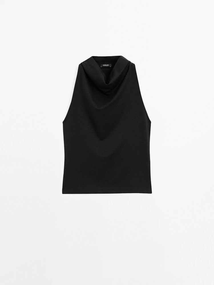 Funnel neck top with draped detail