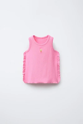 EMBROIDERED RUFFLED RIBBED TOP