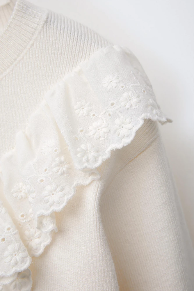 PULL EN MAILLE AVEC DÉTAIL DE DENTELLE BRODÉE