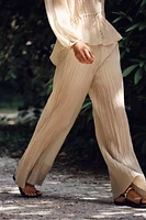 WRINKLED EFFECT SEMI-SHEER WIDE LEG PANTS