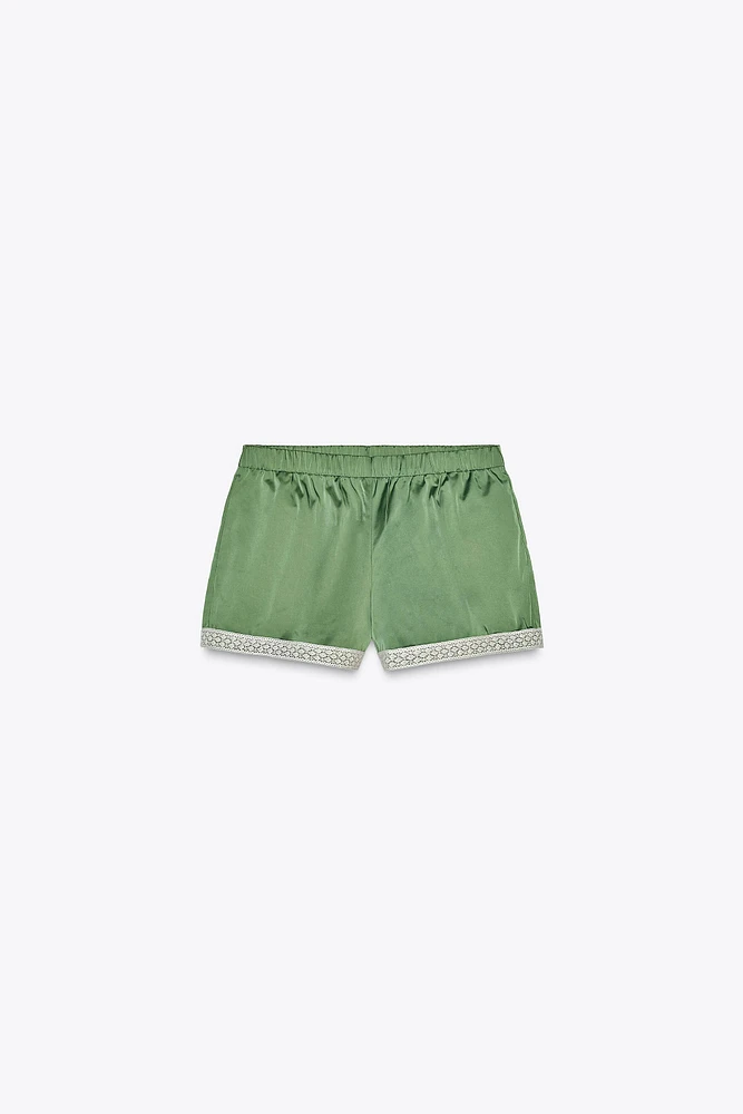 SATIN EFFECT SHORTS WITH LACE