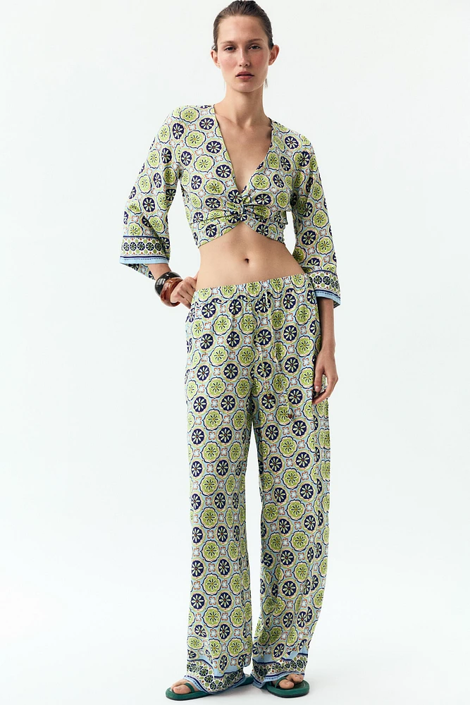 PRINTED WIDE LEG PANTS