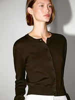 Knit cardigan with rhinestone button detail
