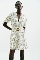 PRINTED MINI DRESS WITH OPENWORK EMBROIDERY