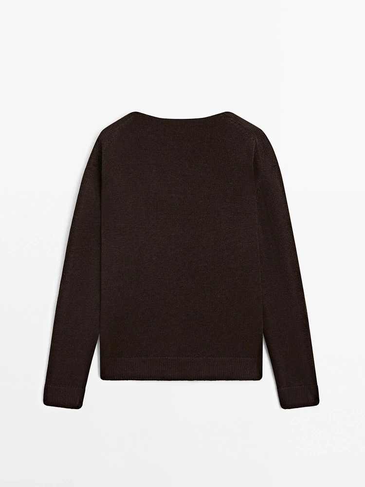 Pull en maille à col V 100 % lin