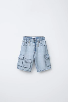 FLOWY LOOSE CARGO DENIM SHORTS