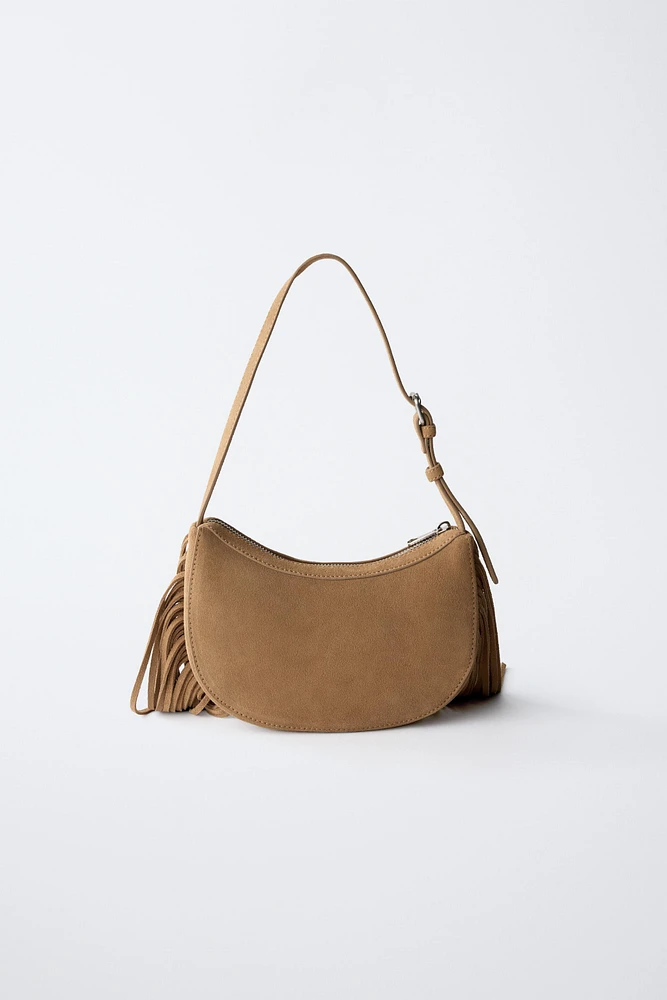 SAC ÉPAULE FRANGES CROÛTE DE CUIR