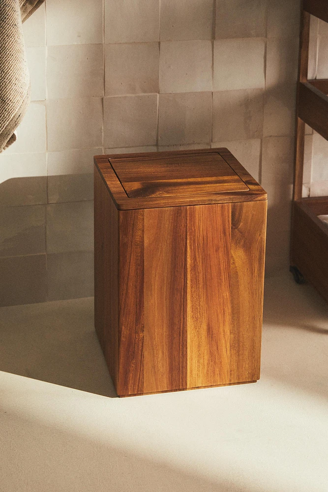 CORBEILLE À PAPIER CARRÉE SALLE DE BAIN BOIS GRAND FORMAT