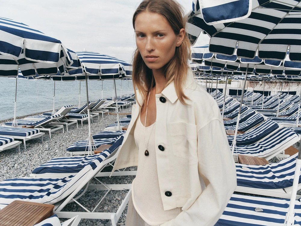 LINEN JACKET WITH CONTRAST SLEEVES