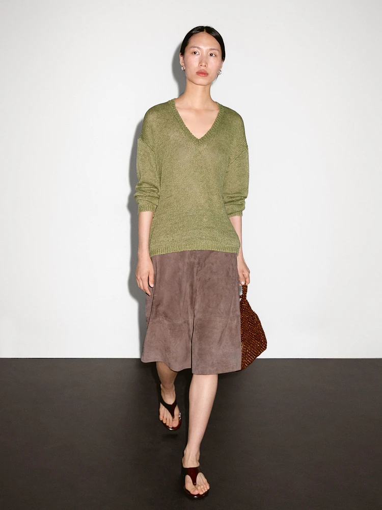 100% linen cutwork sweater