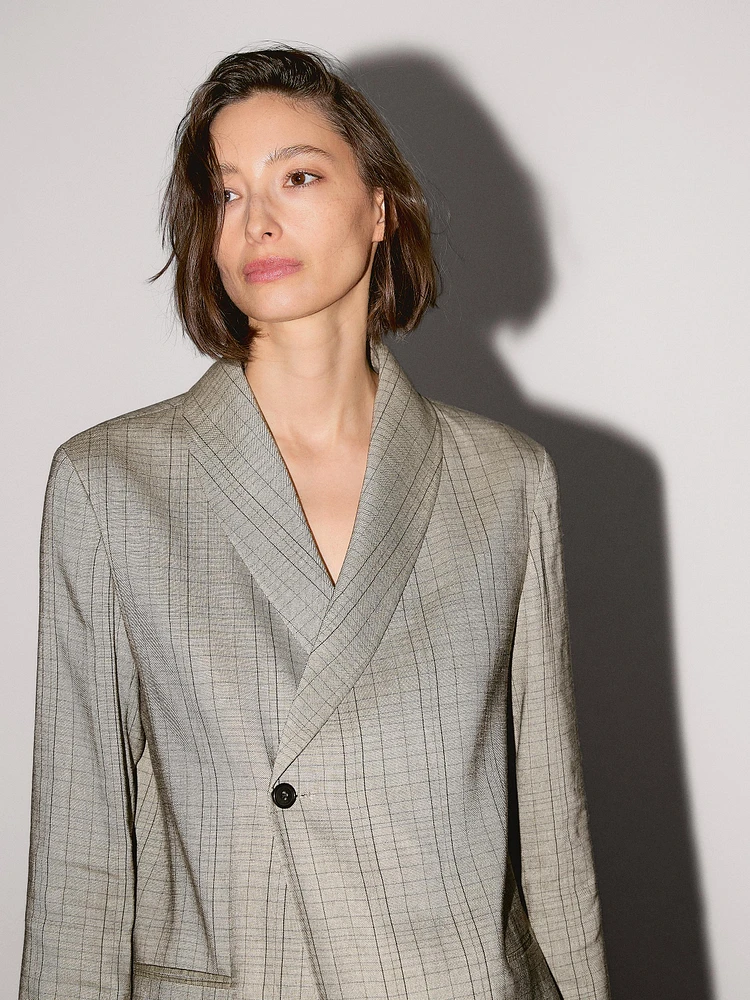 Check print shawl collar blazer