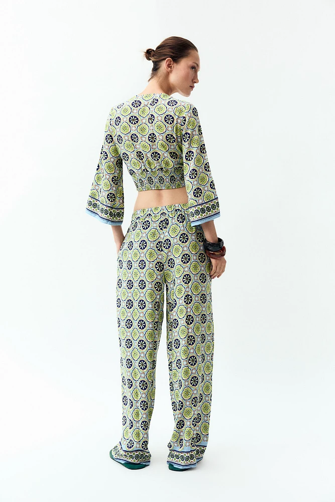 PRINTED WIDE LEG PANTS