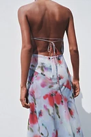 PRINTED MIDI HALTER DRESS