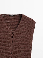 Cotton blend crochet waistcoat with tie detail