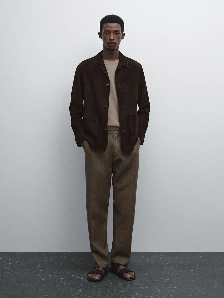 Relaxed fit linen denim trousers