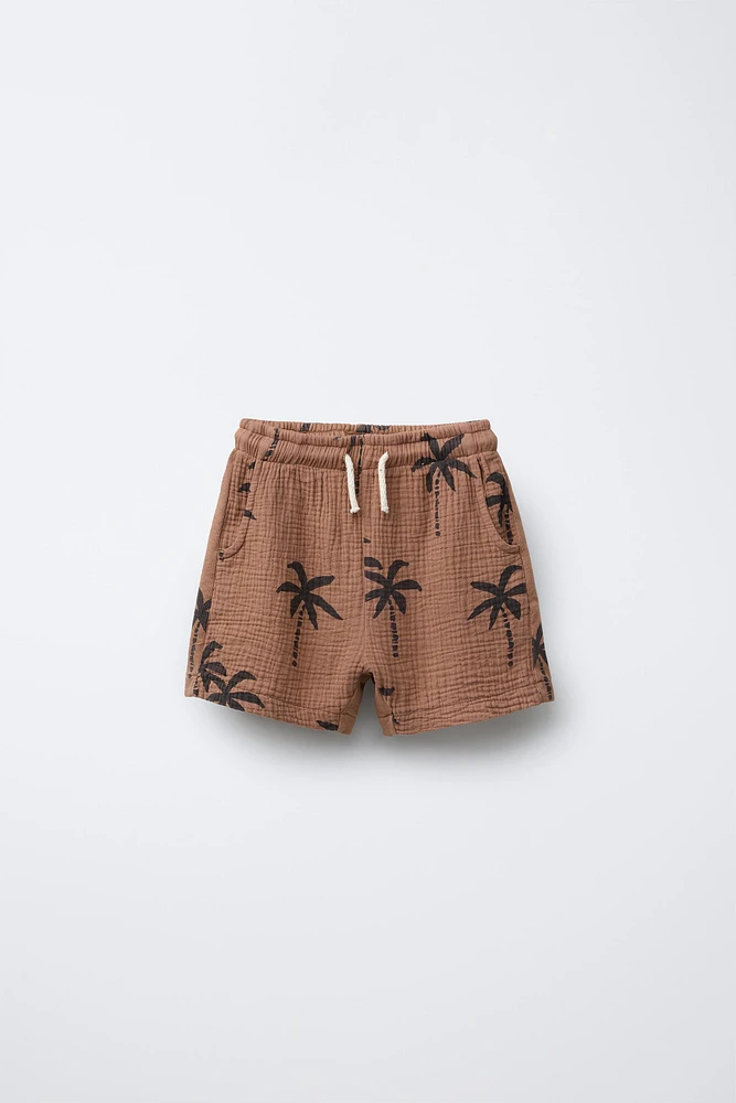 TEXTURED PALM TREE SHORTS