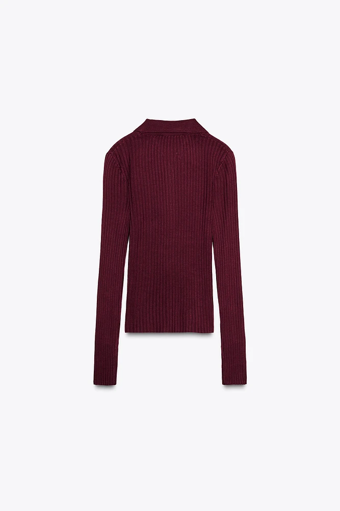 PULL POLO EN MAILLE CÔTELÉE