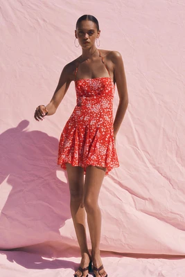 FLORAL GODET PRINT DRESS