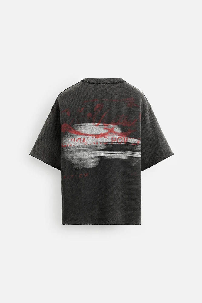 WASHED KNIT PRINT T-SHIRT