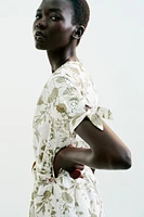 PRINTED MINI DRESS WITH OPENWORK EMBROIDERY
