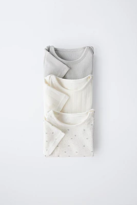 THREE-PACK OF SHORT SLEEVE BODYSUITS WITH TWIGS