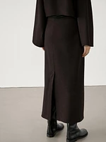 Long wool blend skirt with slit