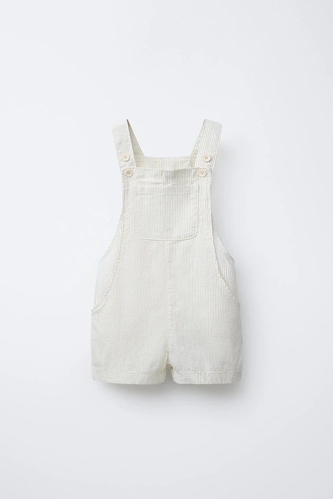 STRIPED LINEN BLEND OVERALL SHORTS