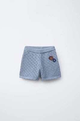 CROCHET FLOWER KNIT SHORTS
