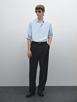 Chemise regular fit à rayures en coton mélangé