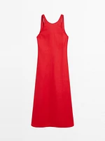Robe midi col rond 100 % lin