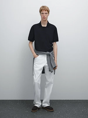 Short sleeve micro-textured polo shirt