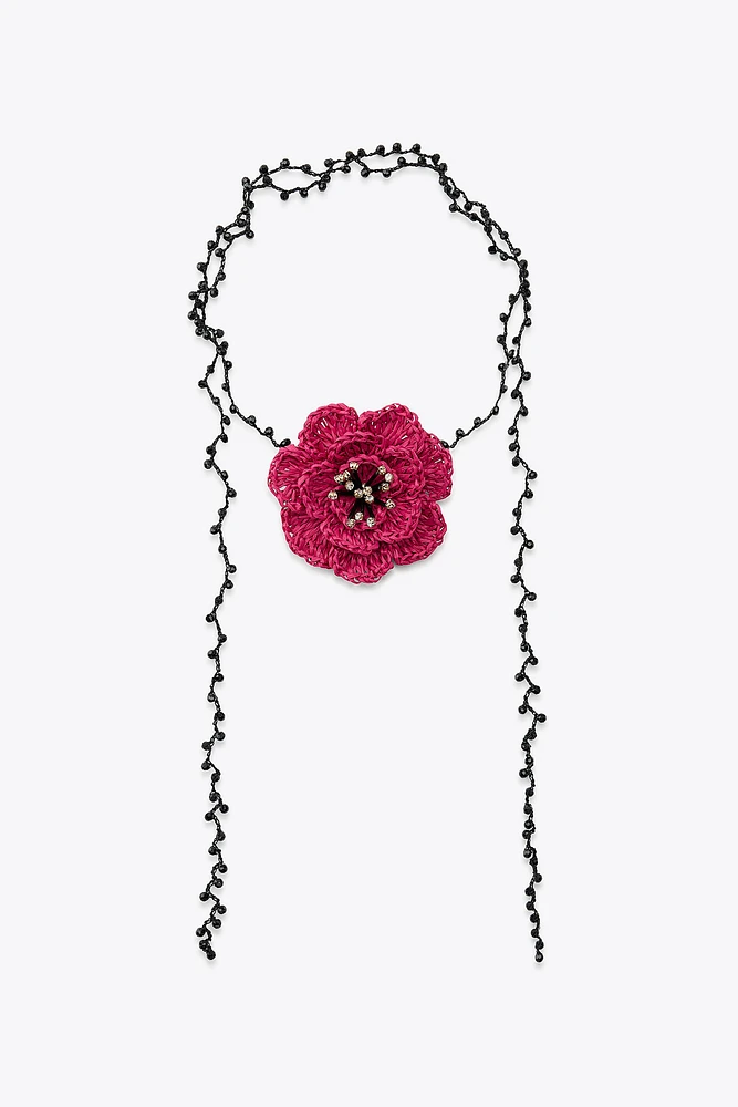 RAFFIA FLOWER NECKLACE