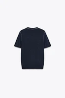 TRIMMED SHORT SLEEVE KNIT TOP