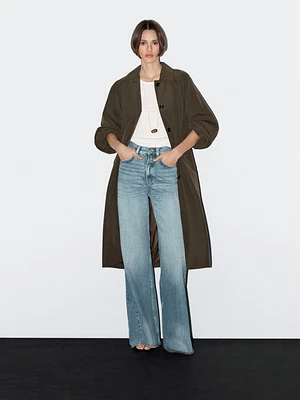 Technical fabric trench coat with button detail
